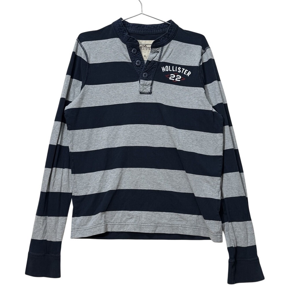 VTG Hollister Mens Stripe Long Sleeve Henley Top Sz‎ XL Y2K Classic Preppy